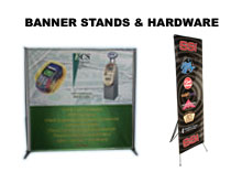 banner stands, retractable banner stands, popup, pole banners, street pole banners, a-frames, sandwich boards, spinning, signicade